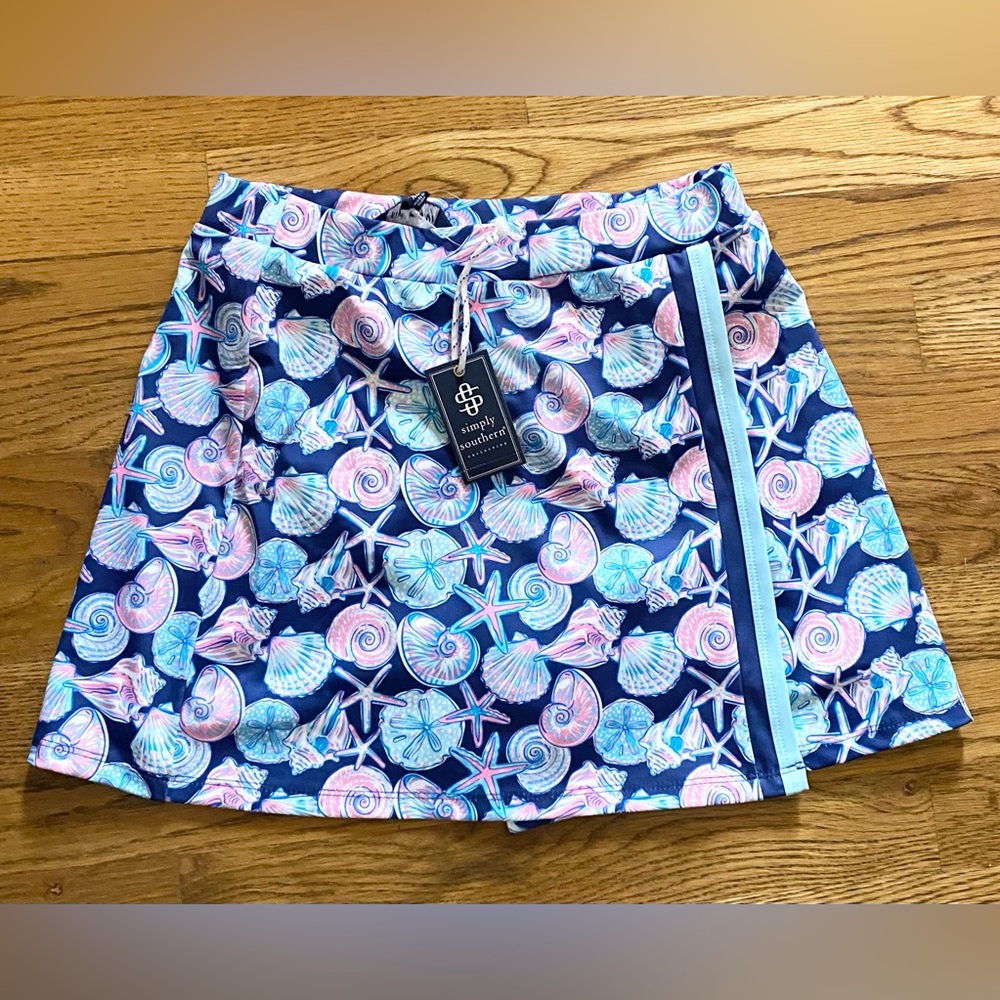 Simply Southern Blue and Pink Shell Pattern Skort